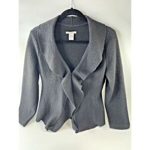 TSD Two Star Dog Ruffled ‎ Cardigan 100% Wool  Womens Size S  Black ~Not Lined~
